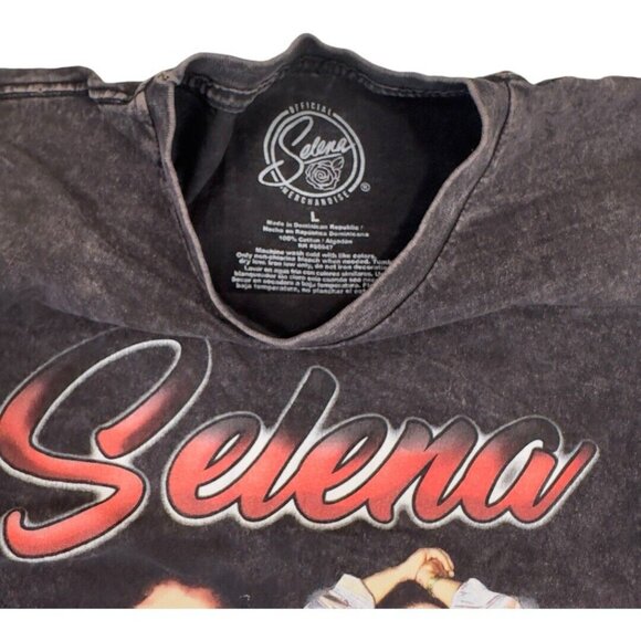 Selena Official Women SZ  Large Queen of Cumbia Music Black Dyed Ácido Wash - Picture 7 of 8